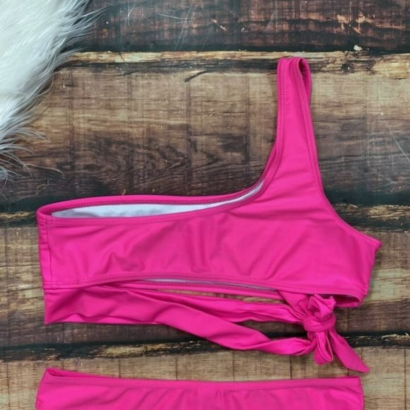 RELISTED One Shoulder Bikini Pink Swim Suit - Picture 6 of 9